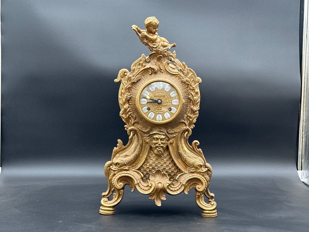 Ormolu Mantel Clock with Cherub and Ornate Design