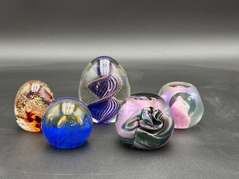 Five Assorted Art Glass Paperweights