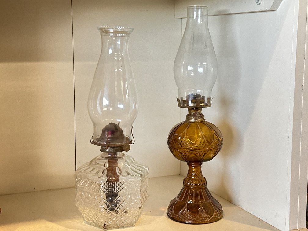 Glass Oil Lamps with Clear and Amber Bases