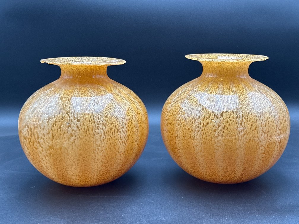 Large Amber-Colored Glass Vases with Flared Rims