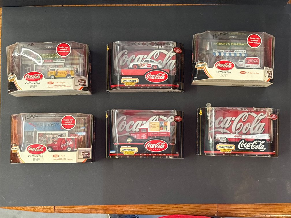 6 Matchbox Coca-Cola Die-Cast Vehicle Displays