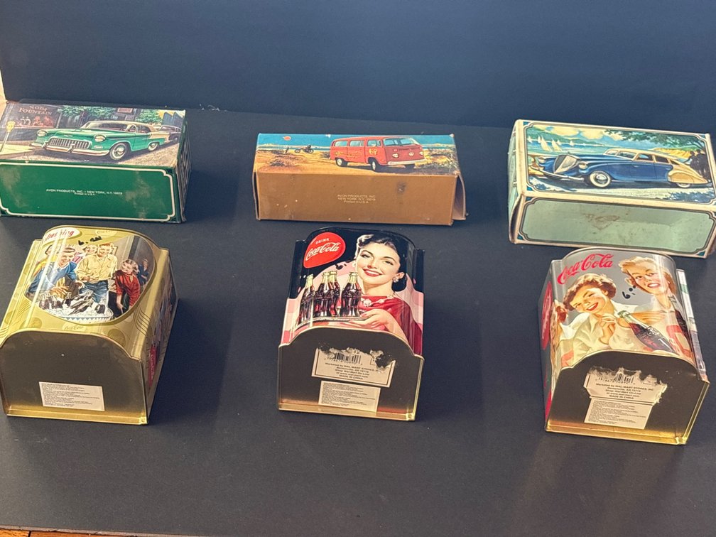 Six Vintage Tin Boxes with Retro Motifs