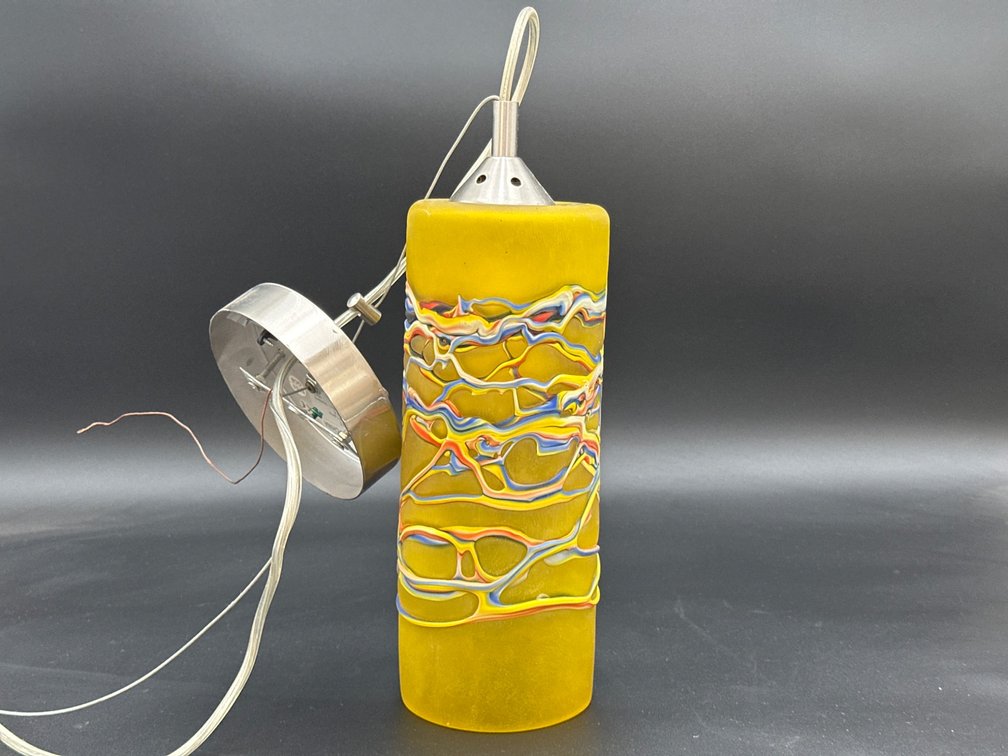 Alegre Design Yellow Glass Pendant Light Fixture With Multicolored Accents