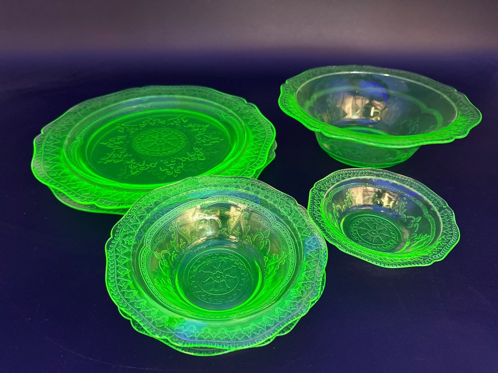 Depression Era Uranium Glass Bowls and Plates