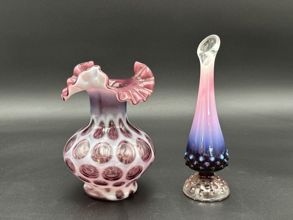 Art Glass Vases With Ruffled and Hobnail Details