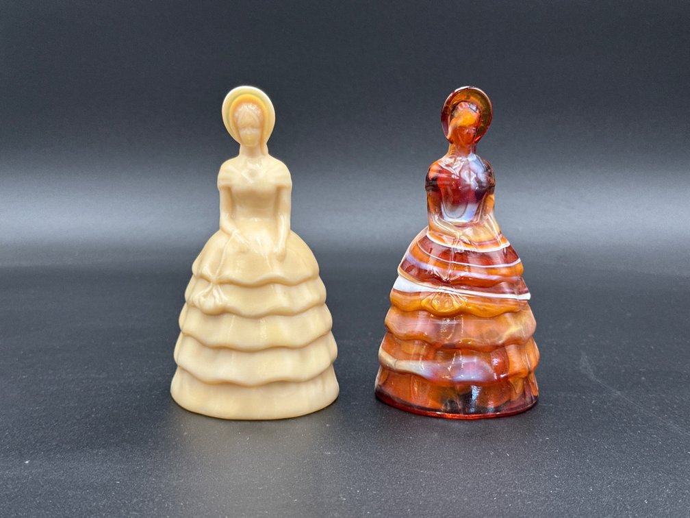 Two Vintage Lady Figurines With Irridescent and Slag Glass