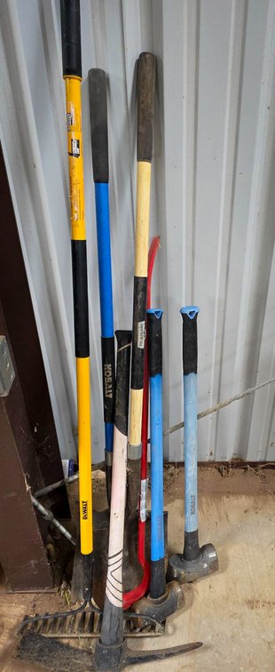 Hand Tools Including Shovels, Rakes, and Sledgehammers