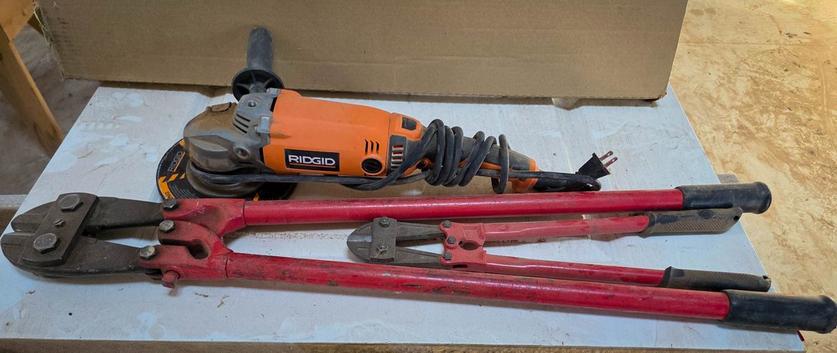 Ridgid Angle Grinder and Red Bolt Cutters