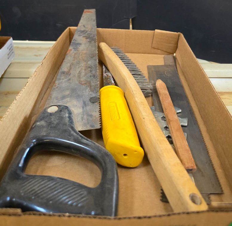 Hand Tools Including Saw, Replacement Blades, and Wire Brush