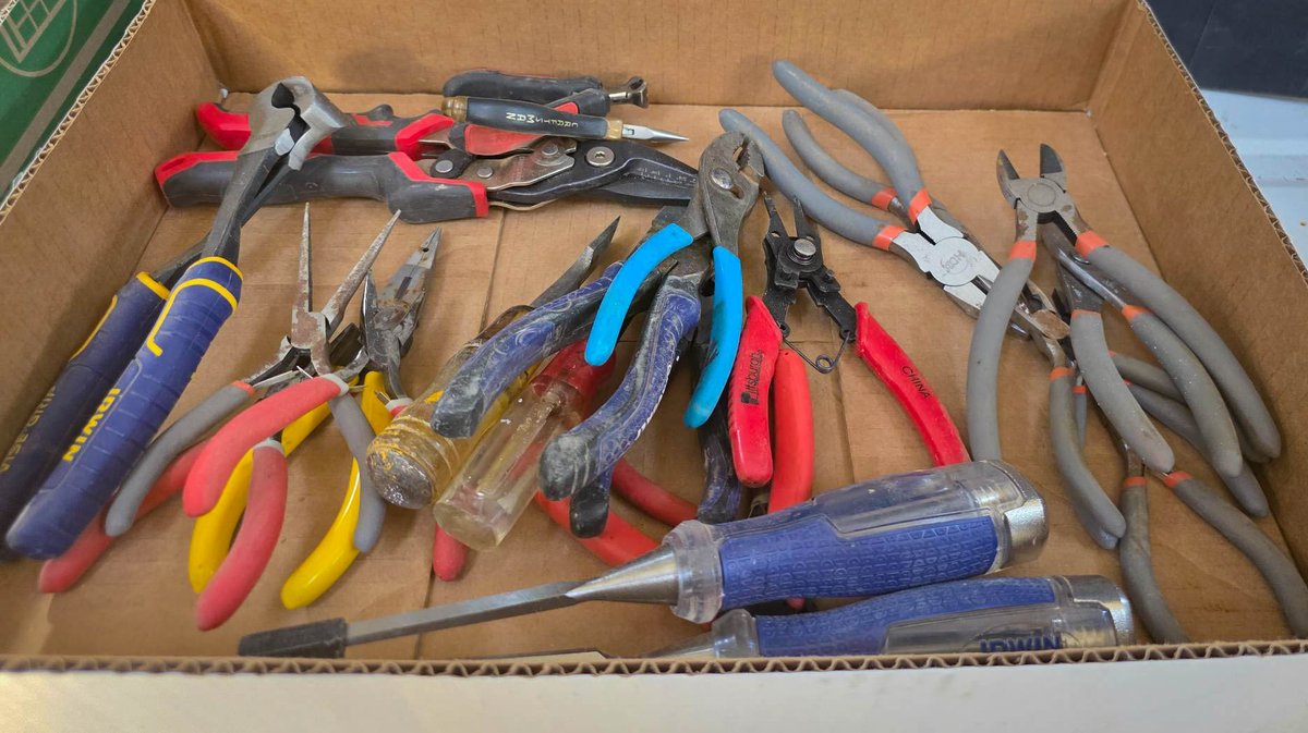Hand Tools Including Pliers, Screwdrivers, and Chisels