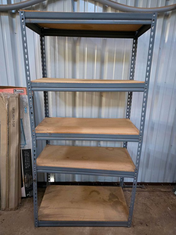 Two 5-Shelf Steel Shelving Units, 72″ Tall, One Assembled and One in Box