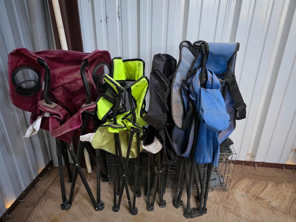 Folding Chairs, Trap Cage, and Plastic Blocks