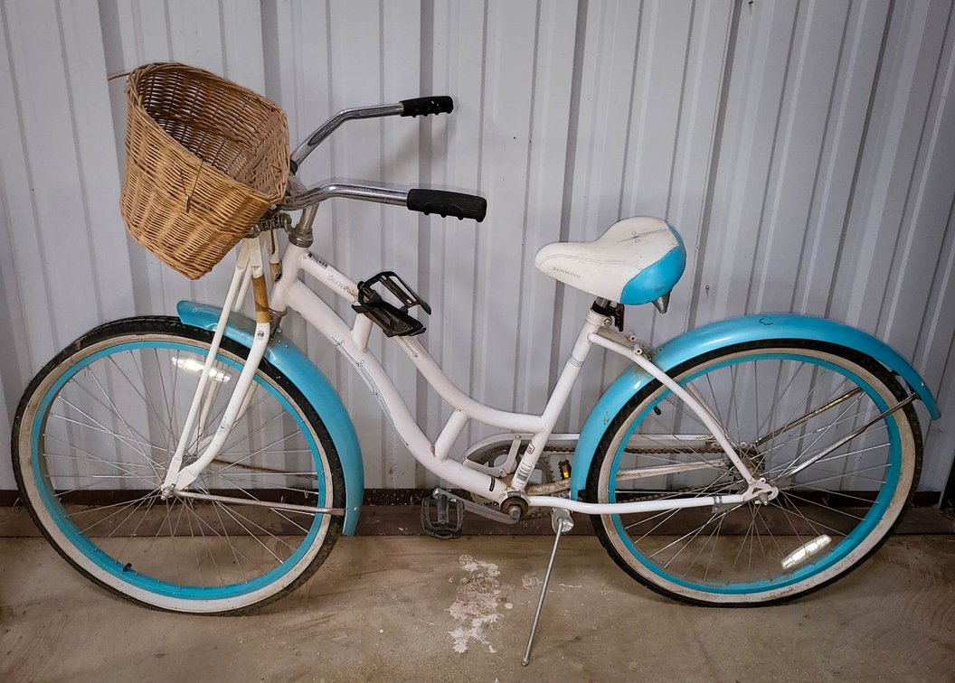 Schwinn Cruiser Bike with Basket and White and Blue Frame