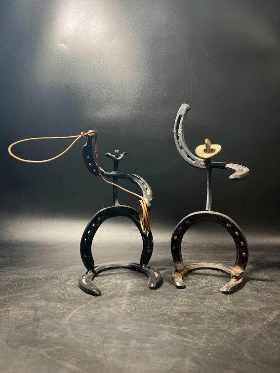 Handmade Horseshoe Cowboy Sculptures