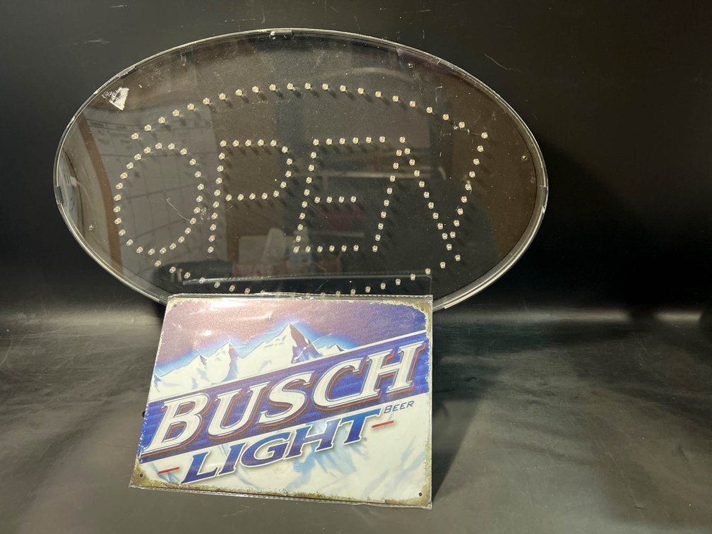 Oval LED Open Sign with Busch Light Beer Metal Sign