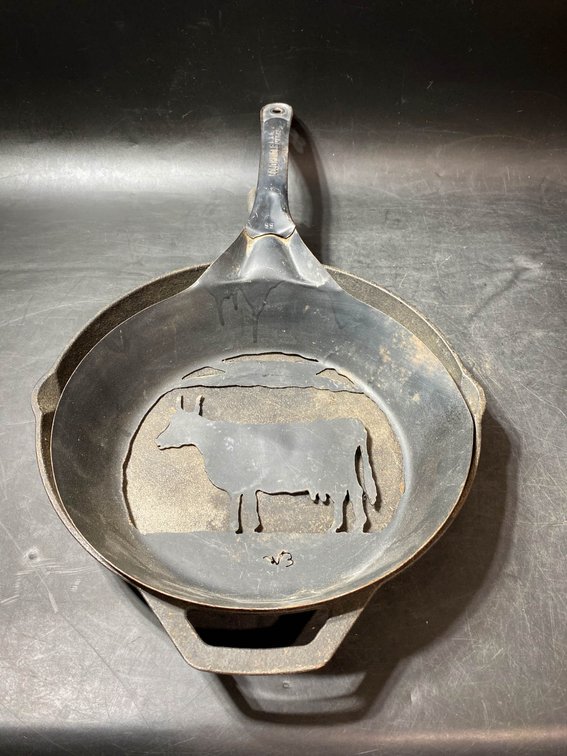 Cold Handle Cast Iron Skillet with Cow Cutout Design