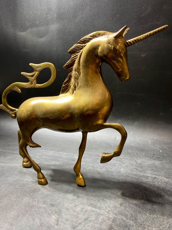 Solid Brass Unicorn Figurine With Detailed Mane and Tail
