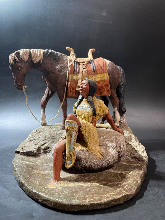 1985 D. Monfort Original Western Sculpture with Horse and Figure