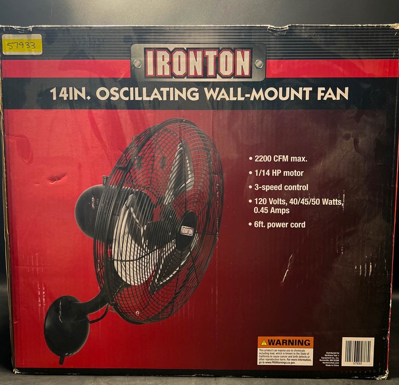 Ironton 14-Inch Oscillating Wall-Mount Fan in Original Packaging