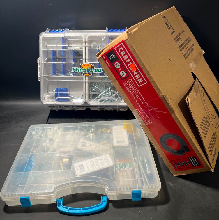 Storage Organizer Boxes, Hardware, and Craftsman Wet/Dry Vac Hose