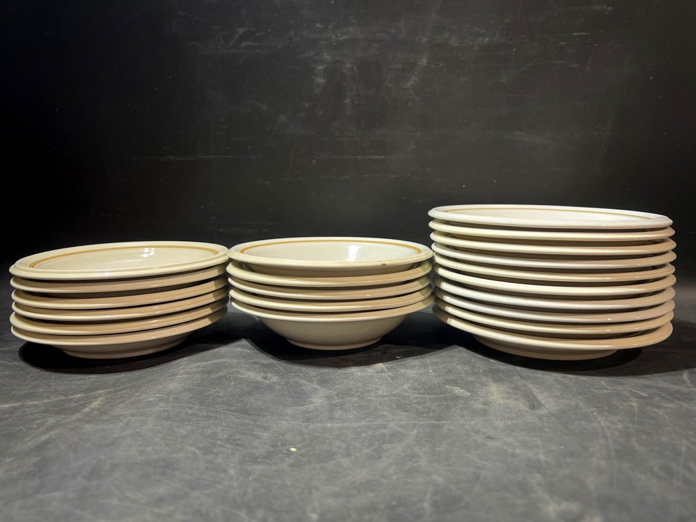 21 White and Gold-Trimmed Ceramic Dinnerware Pieces