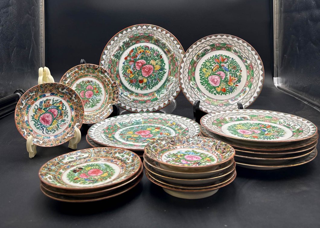 Porcelain Plates with Floral and Figurative Design