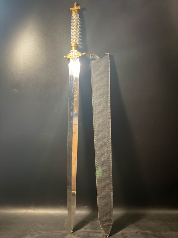 Decorative Sword with Brass Details and Spiral Handle