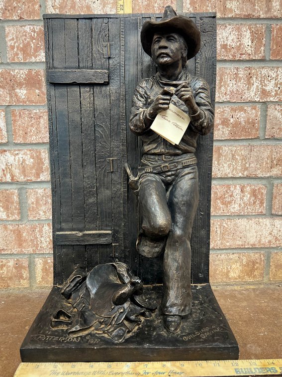 Iron Sculpture Depicting Cowboy ‘Antonio Robinson’ on Textured Base