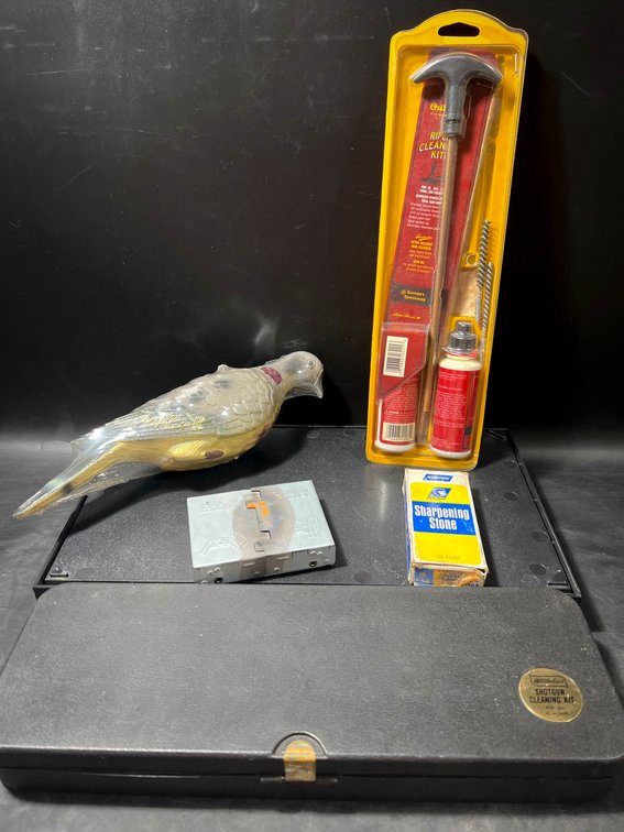 Collection Including Western Field Shotgun Cleaning Kit, Rifle Cleaning Kit, Esbit Stove, and Accessories