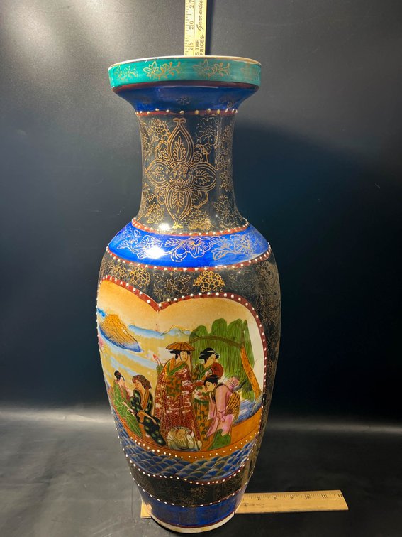 Satsuma-Style Decorative Vase with Figurative and Landscape Motifs