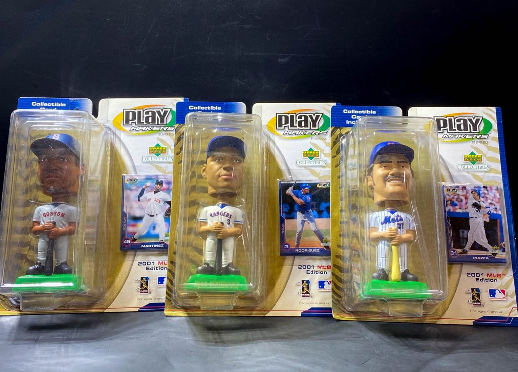 2001 Upper Deck Play Makers MLB Figures with Cards – Set of 3 (Piazza, Rodriguez, Jones)