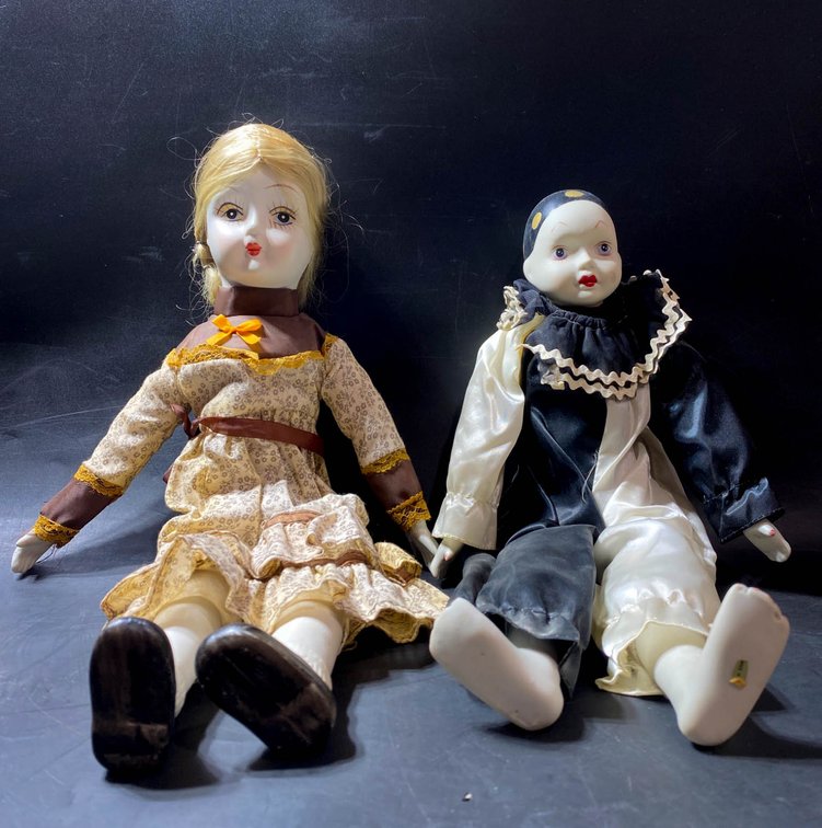 Porcelain Dolls with Fabric Clothing, Made in Taiwan