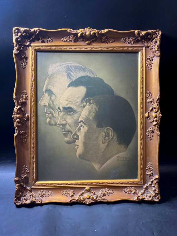 Framed Norman Rockwell Print of Three Male Profiles