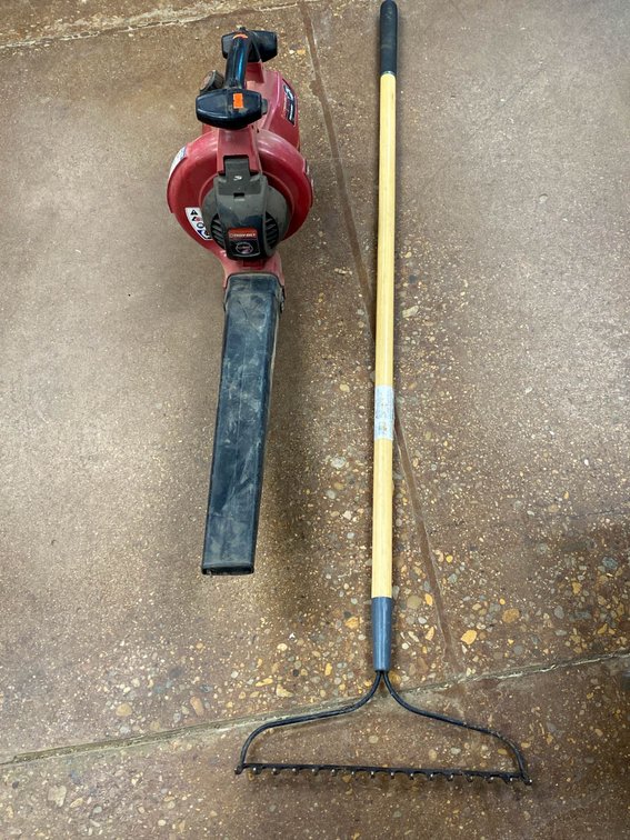 Troy-Bilt TB320BV Gas Leaf Blower- working and Craftsman Bow Rake