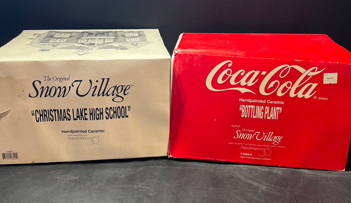 Department 56 Snow Village Coca-Cola Bottling Plant and Christmas Lake High School
