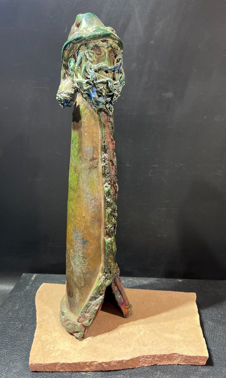 Handcrafted Pottery Sculpture with Multicolored Glaze on Clay Base