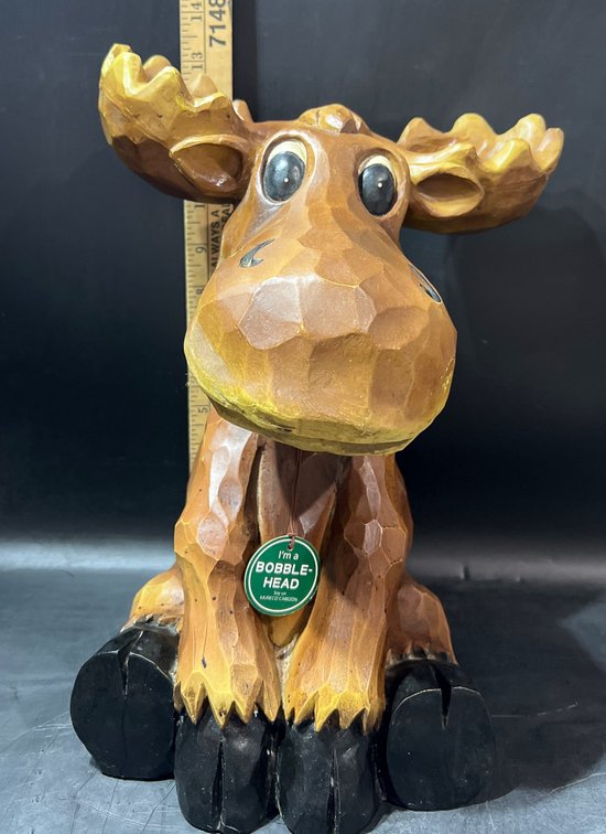 Hand-Carved Wooden Moose Bobblehead Figurine