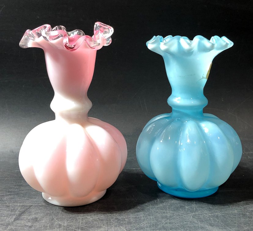 Fenton Art Glass Melon Vase, Pink and Blue