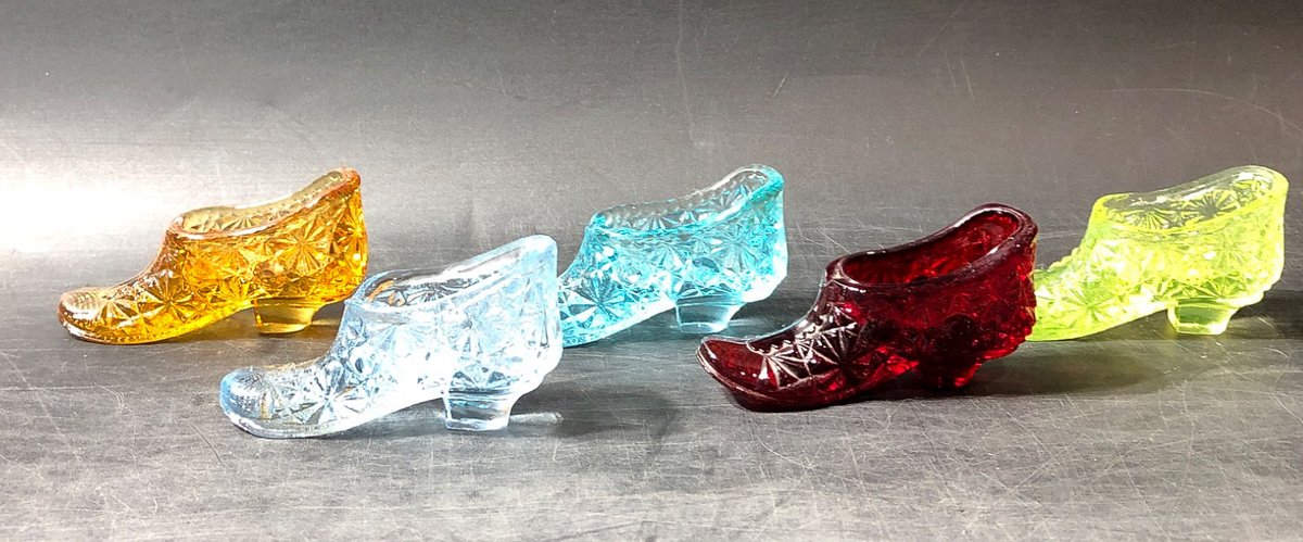 Five Pressed Glass Shoe Figurines in Assorted Colors