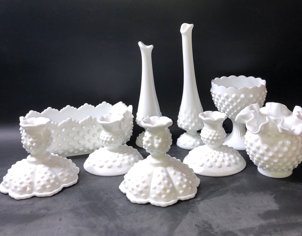 Fenton White Milk Glass Hobnail Collection With Multiple Pieces