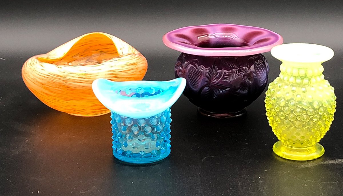 Four Art Glass Pieces, Including Uranium Glass