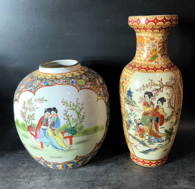 Two Decorative Chinese Ceramic Vessels with Scenic and Figure Motifs