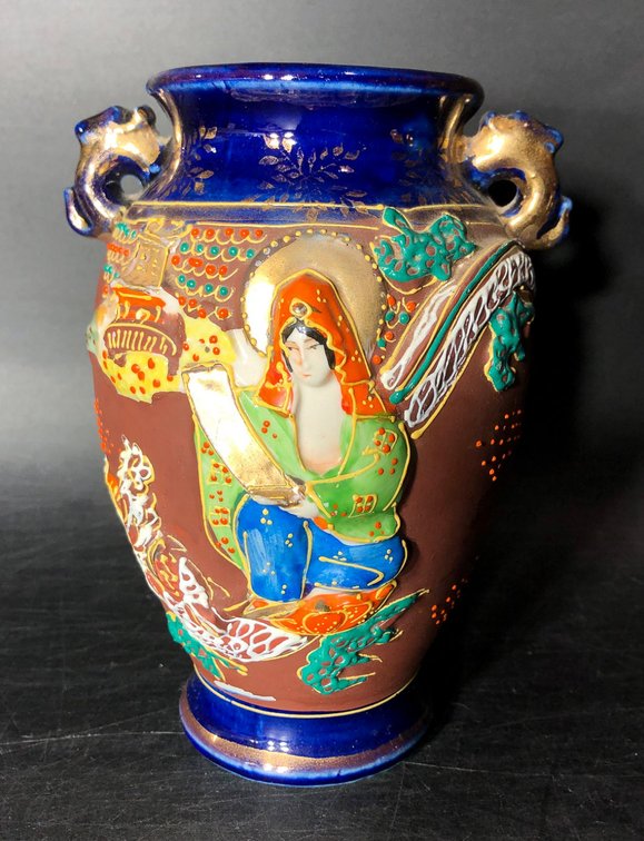 Three Japanese Porcelain Vases with Hand-Painted and Cobalt Blue Finishes