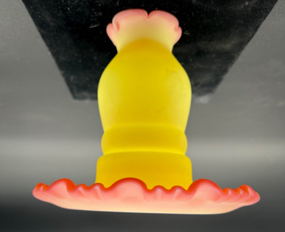 Yellow and Pink Vaseline Glass Vase, 6×6, Uranium Reactive