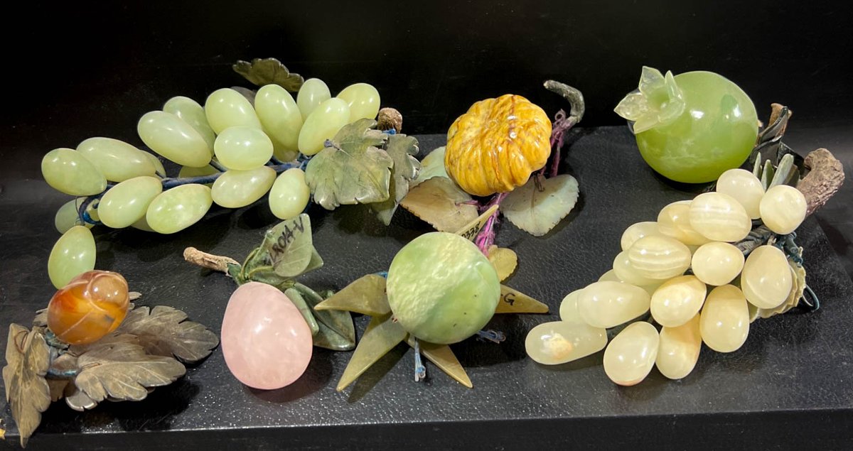 Seven Fruit Stone Decorative Pieces with Leaves