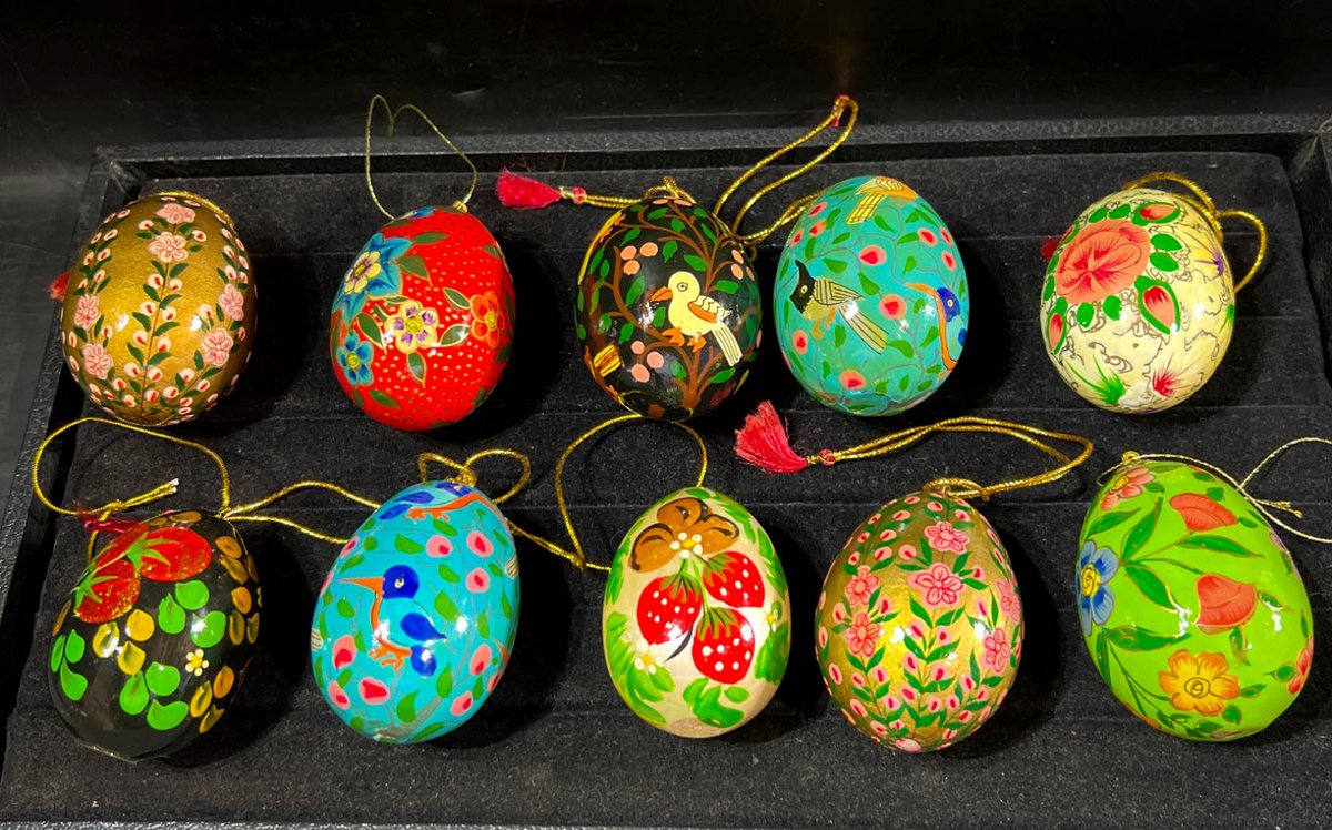 10 Hand-Painted Decorative Wooden Eggs with Floral and Nature Designs