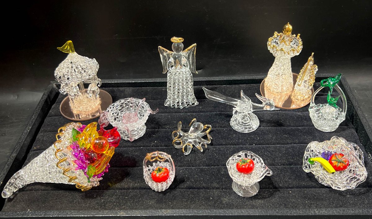 Clear and Colored Handblown Glass Figurines and Decorations