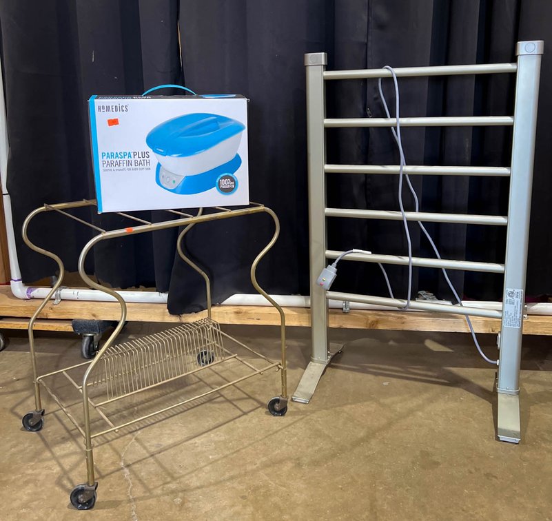Heated Towel Rack, Paraffin Bath, and Rolling Wire Cart Bundle