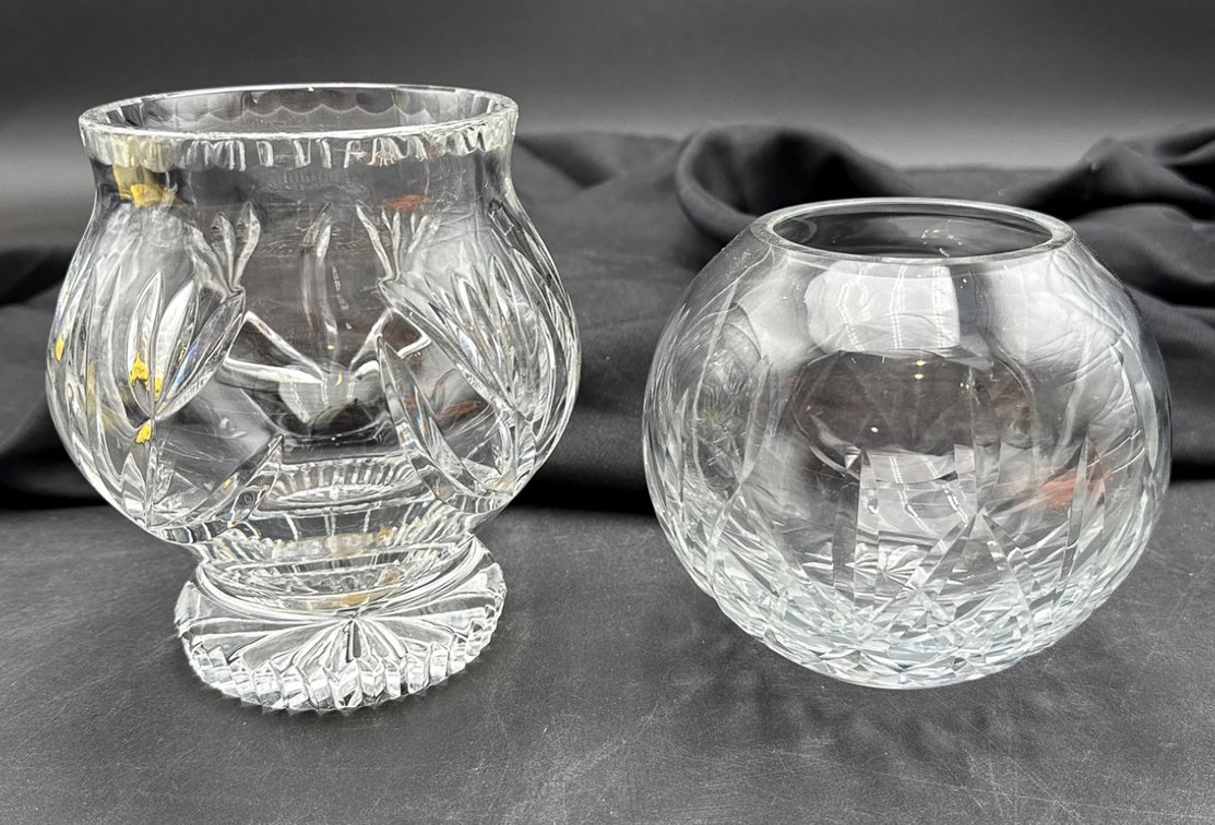 Two Crystal Vases with Etched Designs