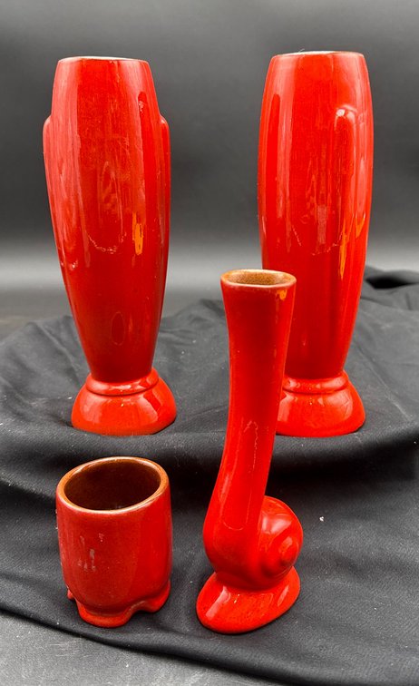 Frankoma Red Glazed Ceramic Vases and Miniature Pieces